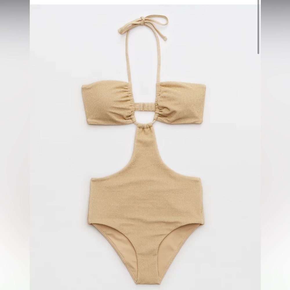 Aerie Sparkle Halter Cutout One Piece Swimsuit XS